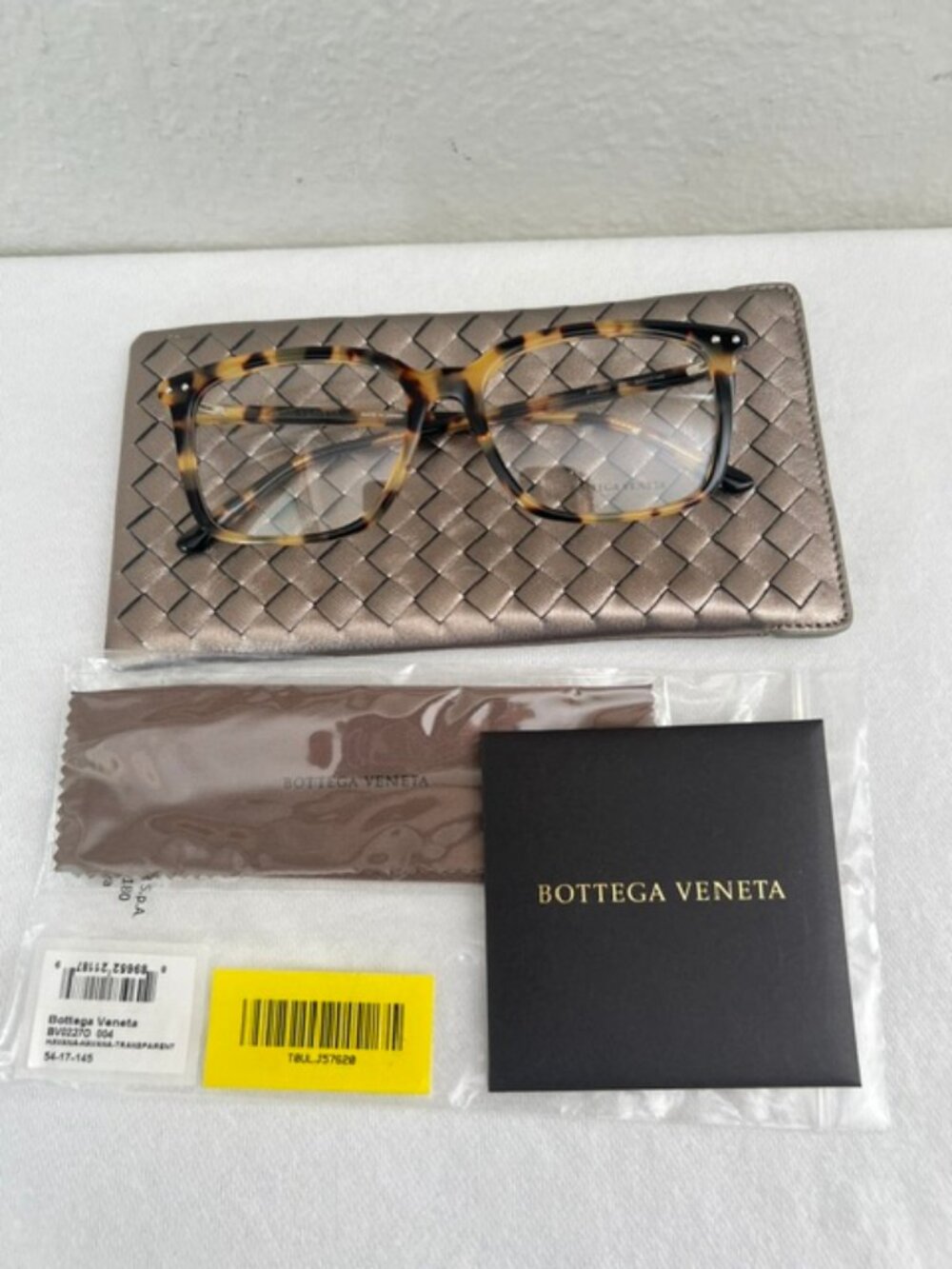 BOTTEGA VENETA BV02270 004 Square Havana Shiny Demo Lens 54 mm Men's Eyeglasses